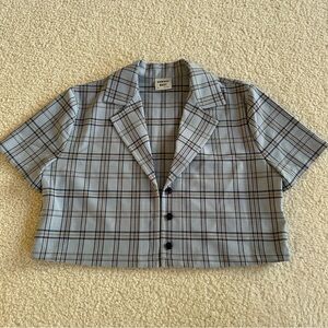 Aritzia Sunday best baby blue plaid button-up crop top